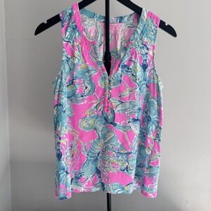 Lilly Pulitzer Tank Top Womens Small Pink Blue Print Sleeveless Resort